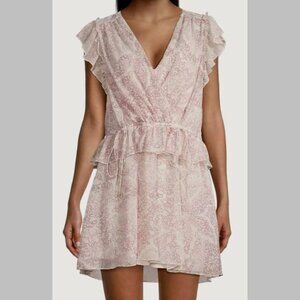 TED BAKER Size 3 / US 8 Evelyna Print Ruffle Sleeve Cinch Mini Dress Ivory Coral